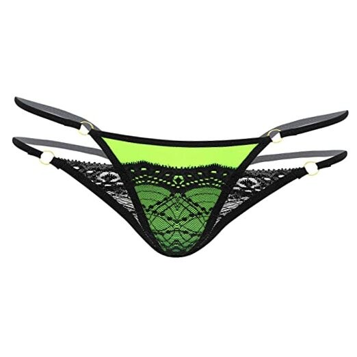 DRHOM Mens Sheer Low Waist G-string T-back Lace Patchwork Satin One Size Green