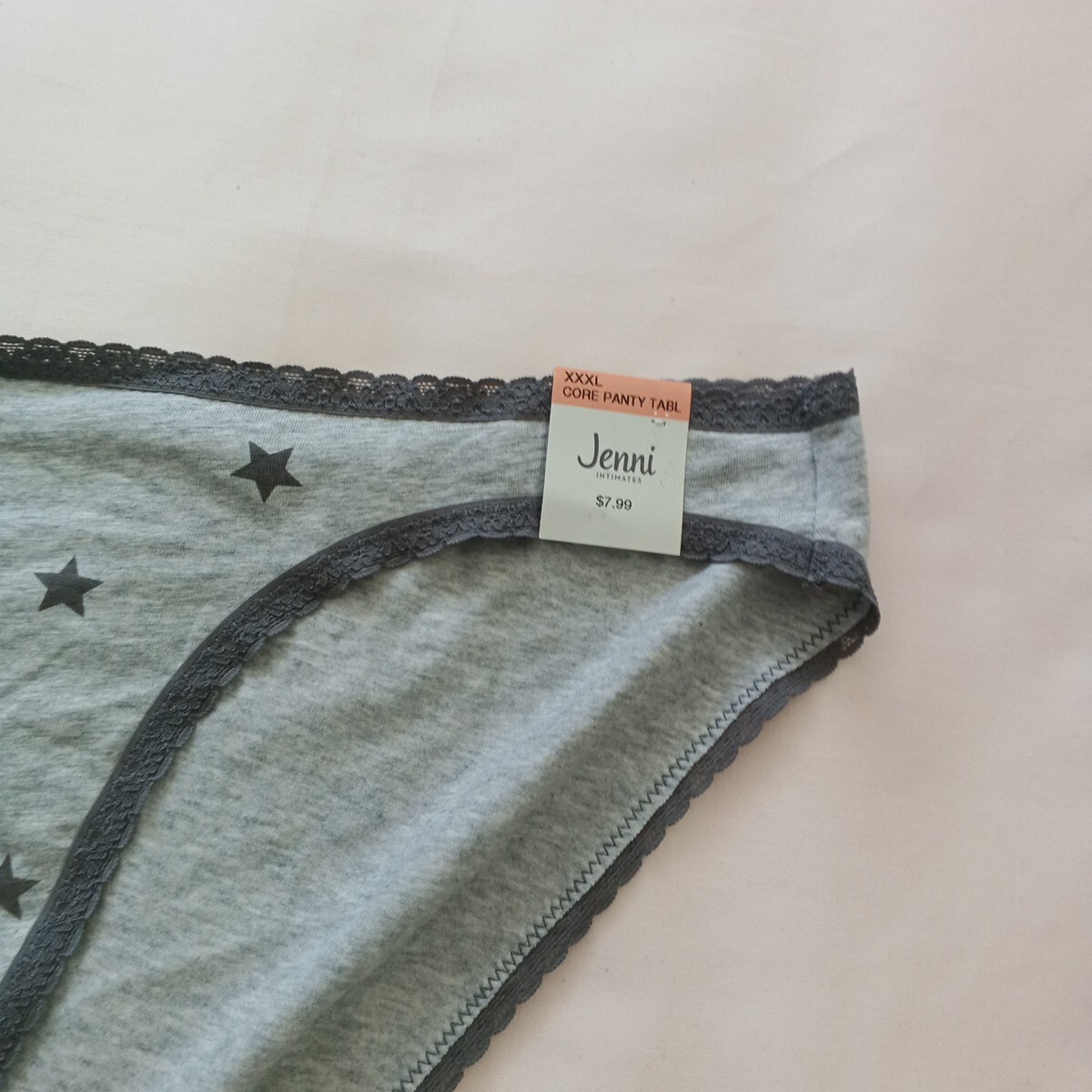 NWT JENNI Brief Size 3XL Gray w/ Star Print Cotton Spandex Blend