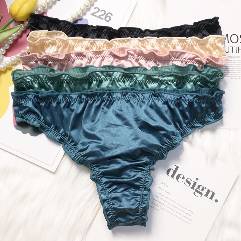 5PCS/LOT Sexy Womens Satin Thongs Panties Bikini Pleated Lingerie Underwear So