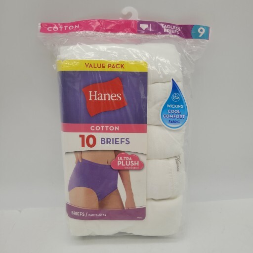 Hanes Women’s Cotton Brief Panties Size 9 White 10 Pack Cool Comfort Tagless NEW