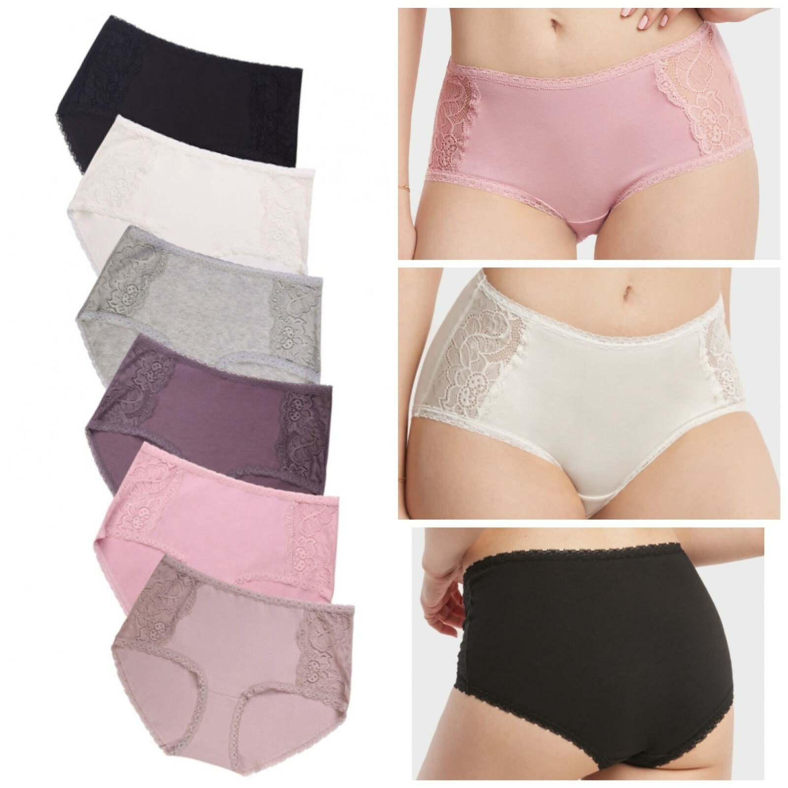 6 Pack Women Ladies Lace Trim Comfortable Cotton Bikini briefs panties Underwear
