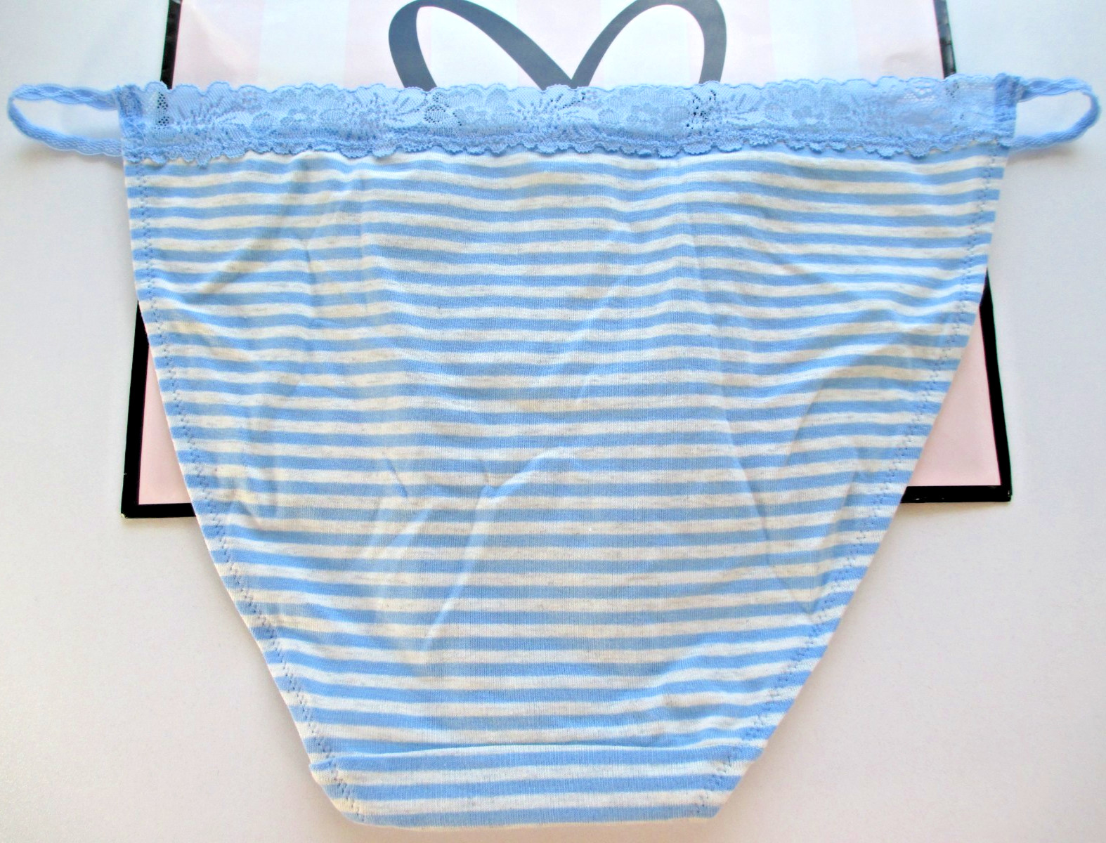 VICTORIA’S SECRET PINK Cotton String Bikini Panty M L XL Blue NWT Stripe VS Lace