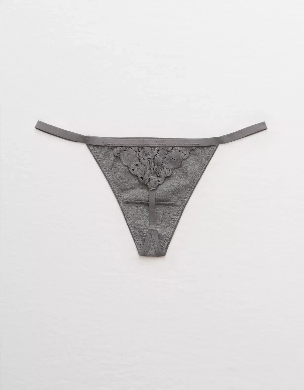 S American Eagle AERIE Cotton String Thong Undies Panties Dark Heather Gray