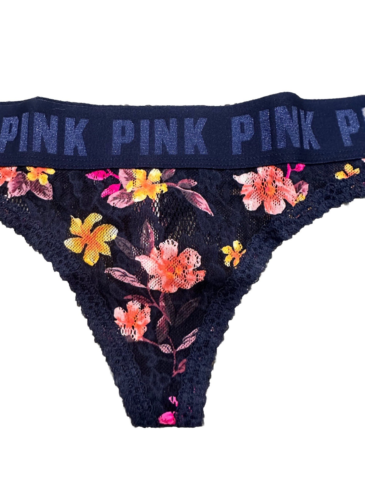 PINK Victoria’s Secret Thong Panty Navy Blue Small (tag On Plastic Bag)