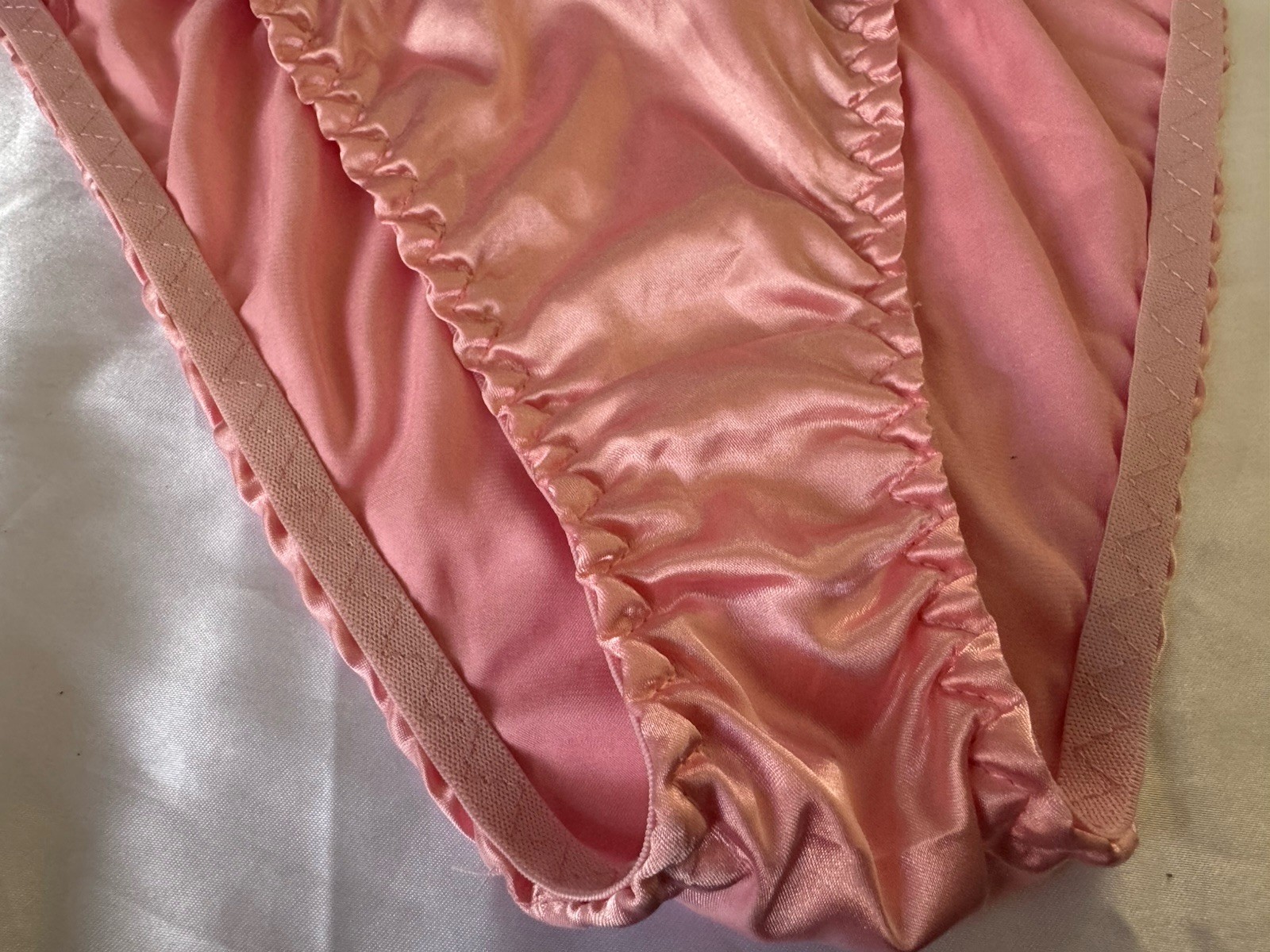 Baby Pink Polyester Satin String Bikini Panties Sz Small