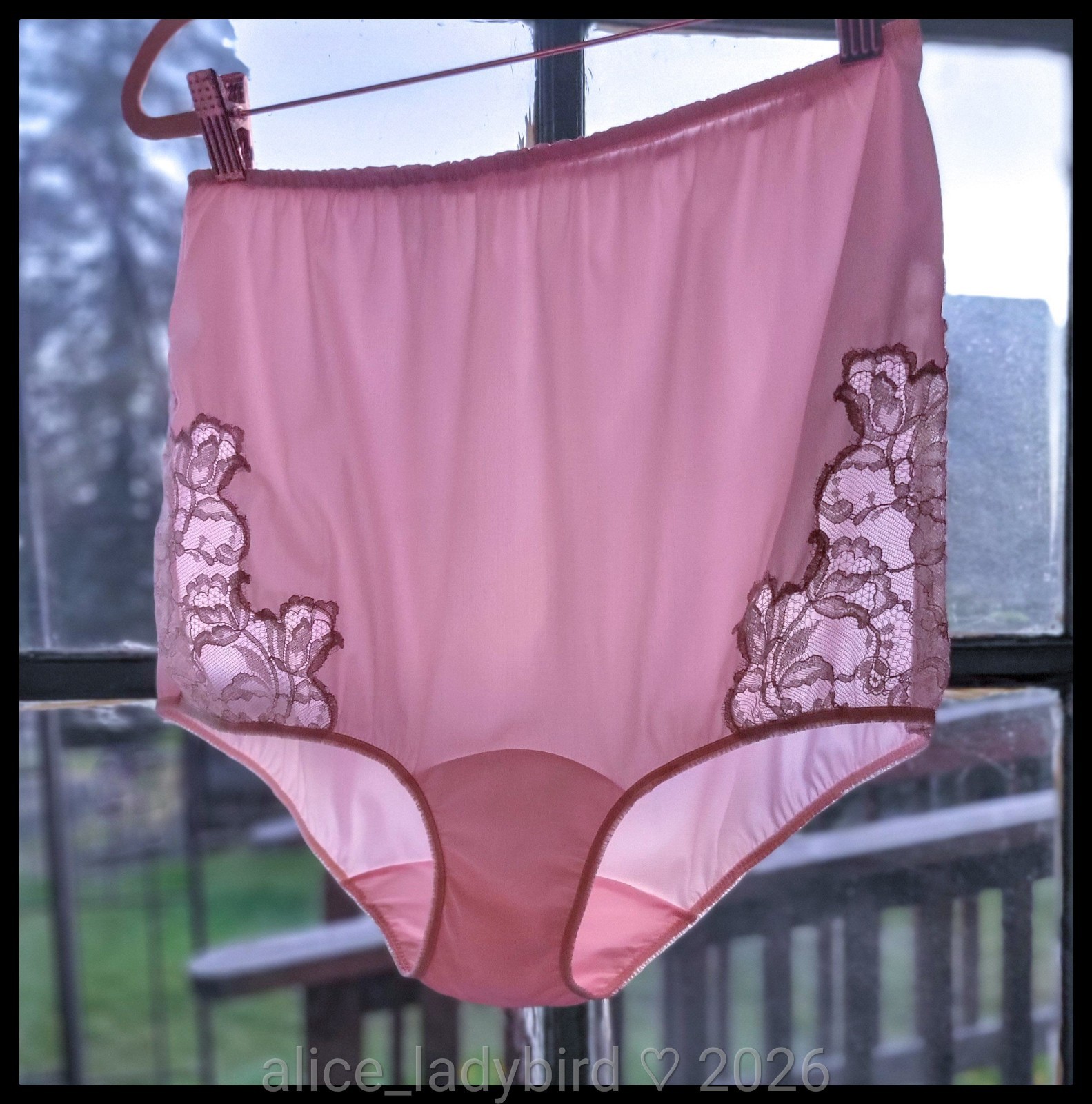 SILKY Vintage PANTIES Full BRIEF Pastel PINK Sheer FLORAL Lace Satin Nylon ~xl/8