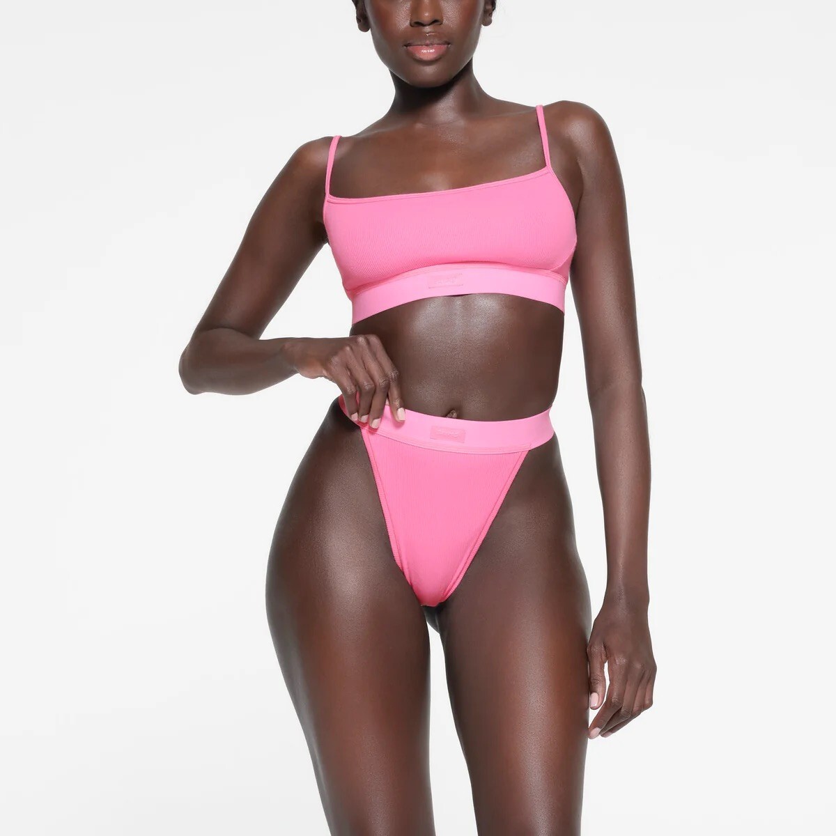 Skims Cotton Rib Mid-Rise Thong – Bubble Gum Size 3XL