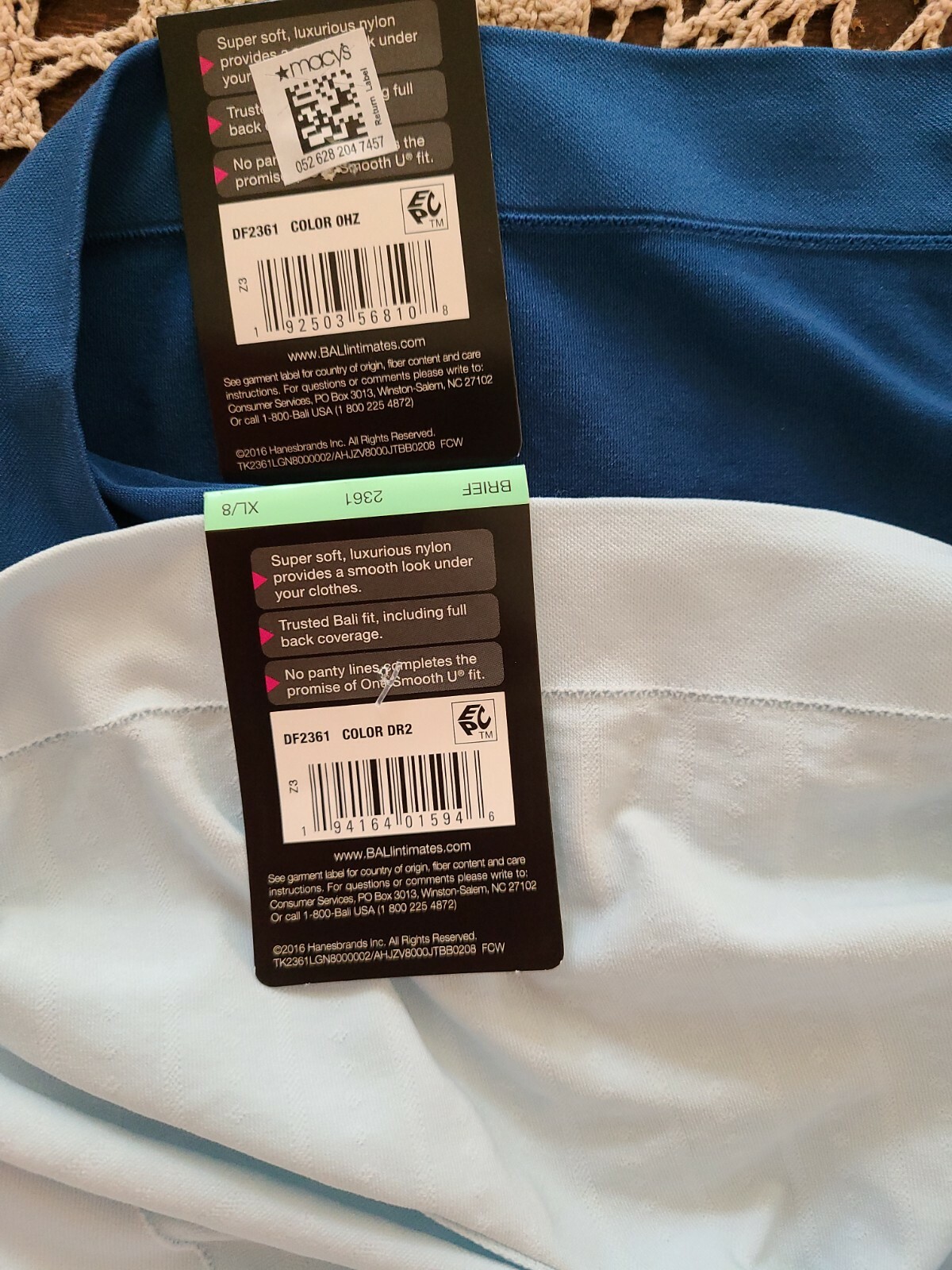 XL/8 BALI One SmoothU Blues Nylon Spandex 2 Pair BRIEFS #2361 NWT