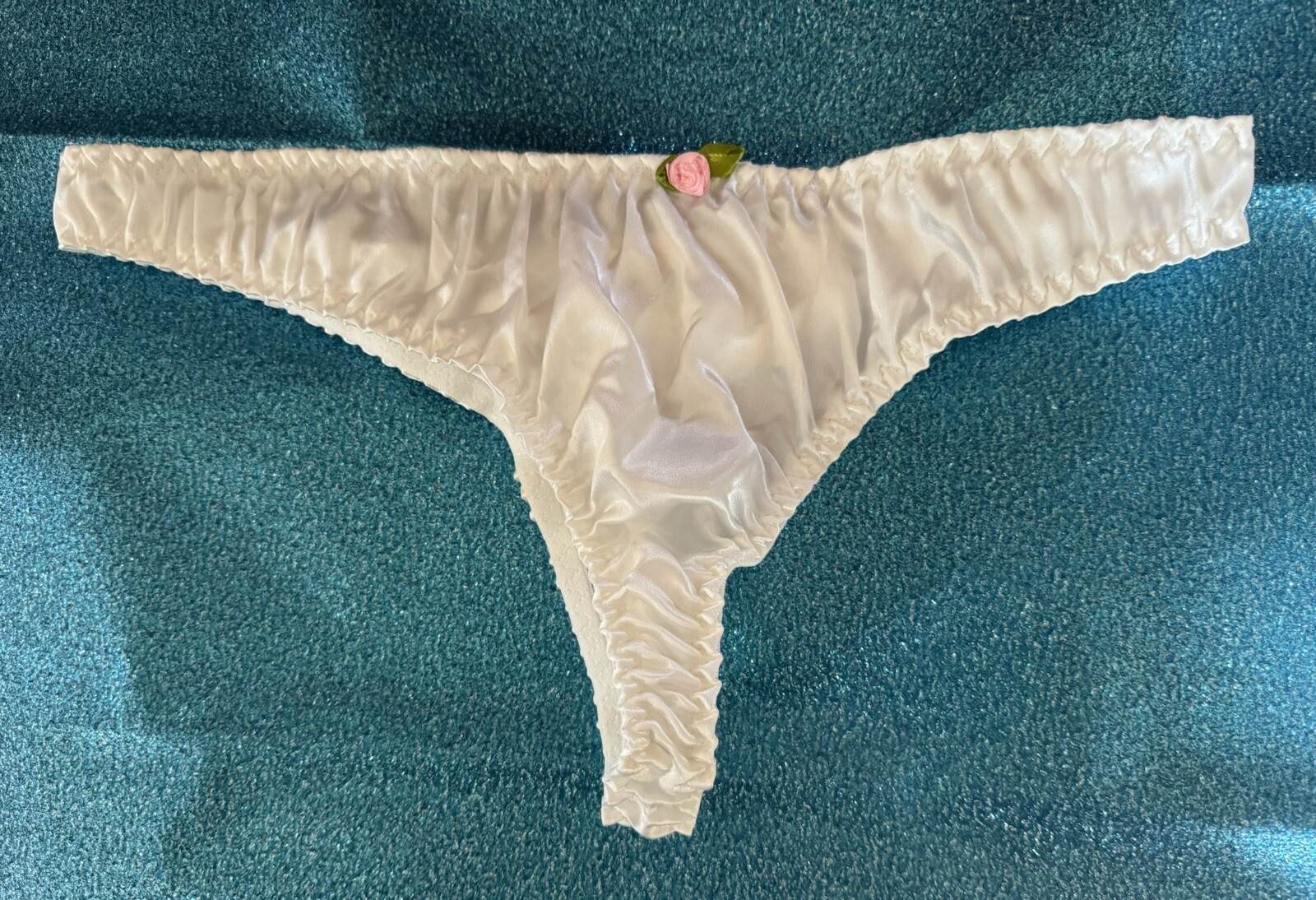 Vtg Early 2000 Style Pure White Silky Satin Thong Panties Sz S