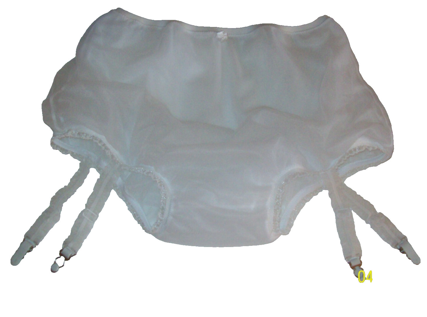 3 FULL LAYER White SHEER NYLON Granny Panty GARTER Sleeve GLITTER RUFFLE 30-40**