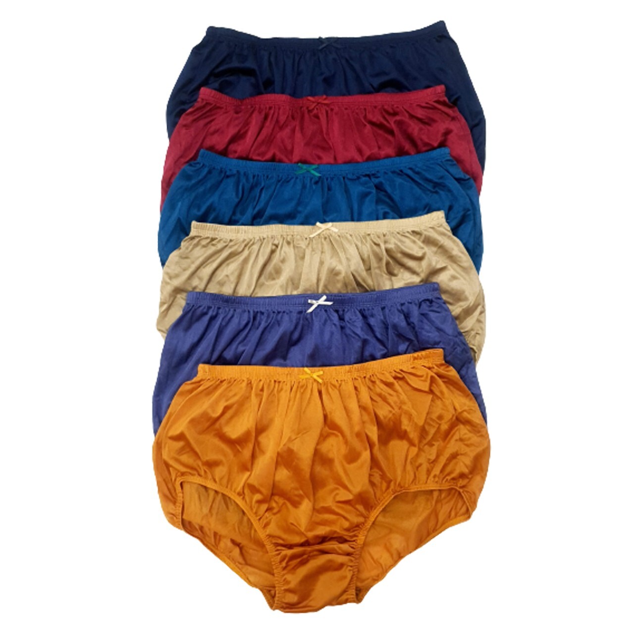 6x Nylon Full Cut Panties Size 3XL Hips 44″-54″ Shiny Sissy Granny Asst. Colors