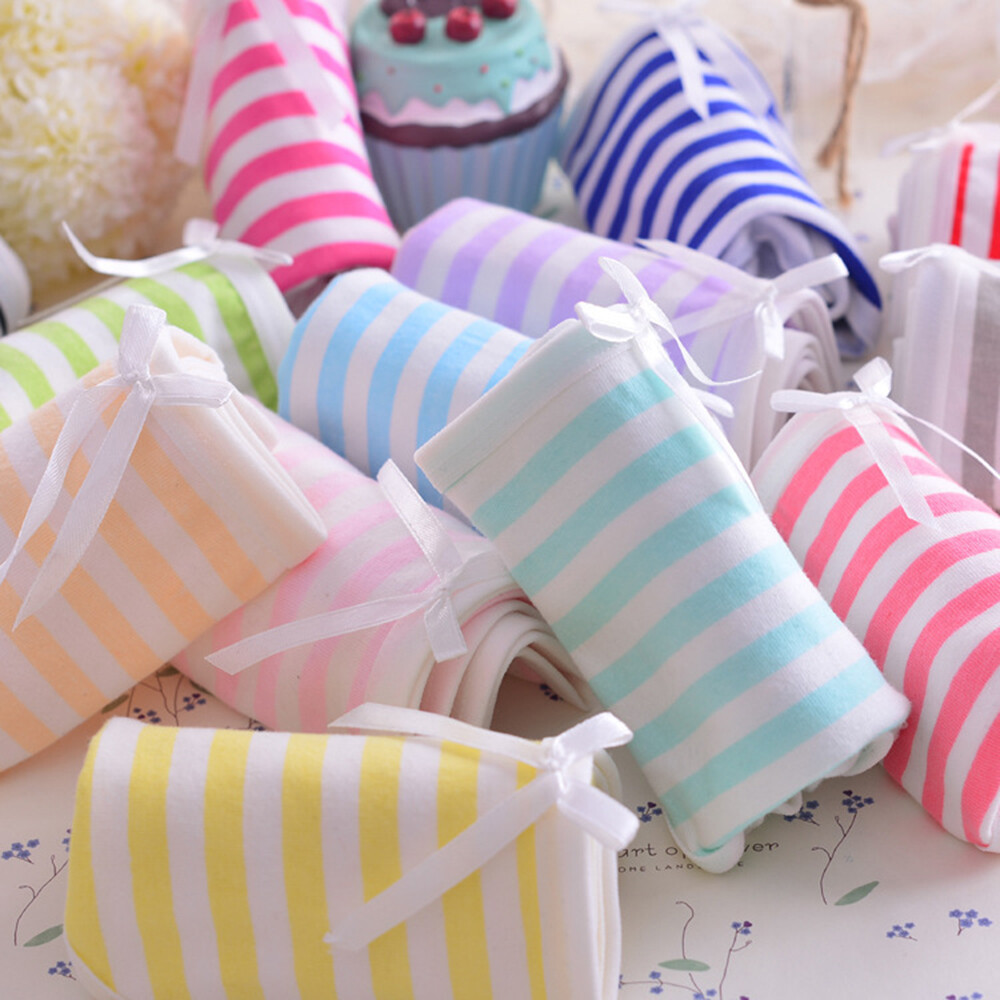 Womens Japanese Style Cute Striped Underwear Breathable Cotton Panty Soft Briefs