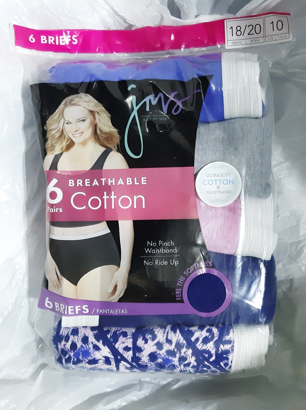 -LOT 5 PACK JMS JUST My SIZE WOMEN’S BREATHABLE COTTON BRIEFS SIZE 10 or 18/20