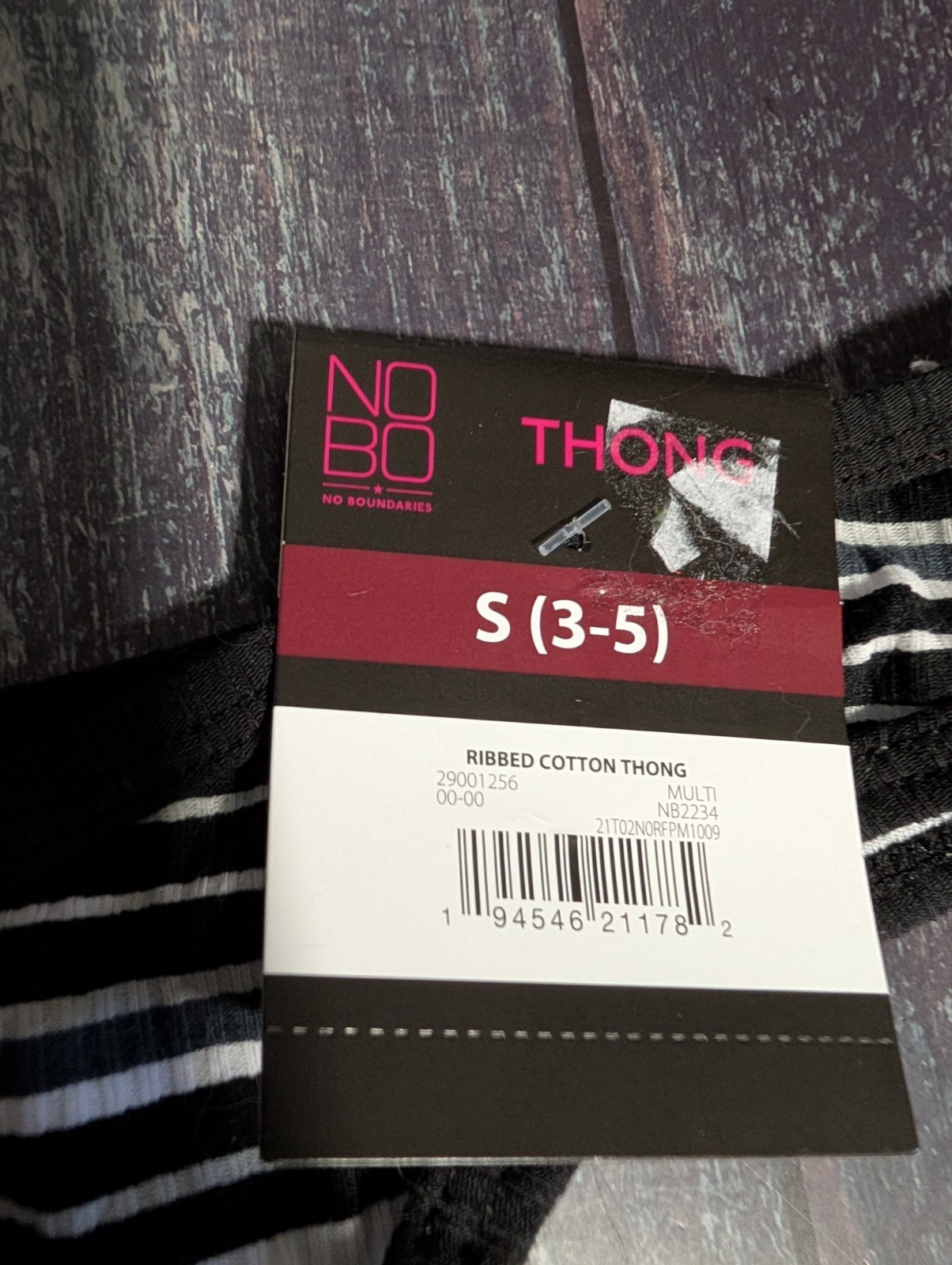 NWT No Boundaries Ribbed Cotton Thong Size S (3-5) – Black Gray White Stripes