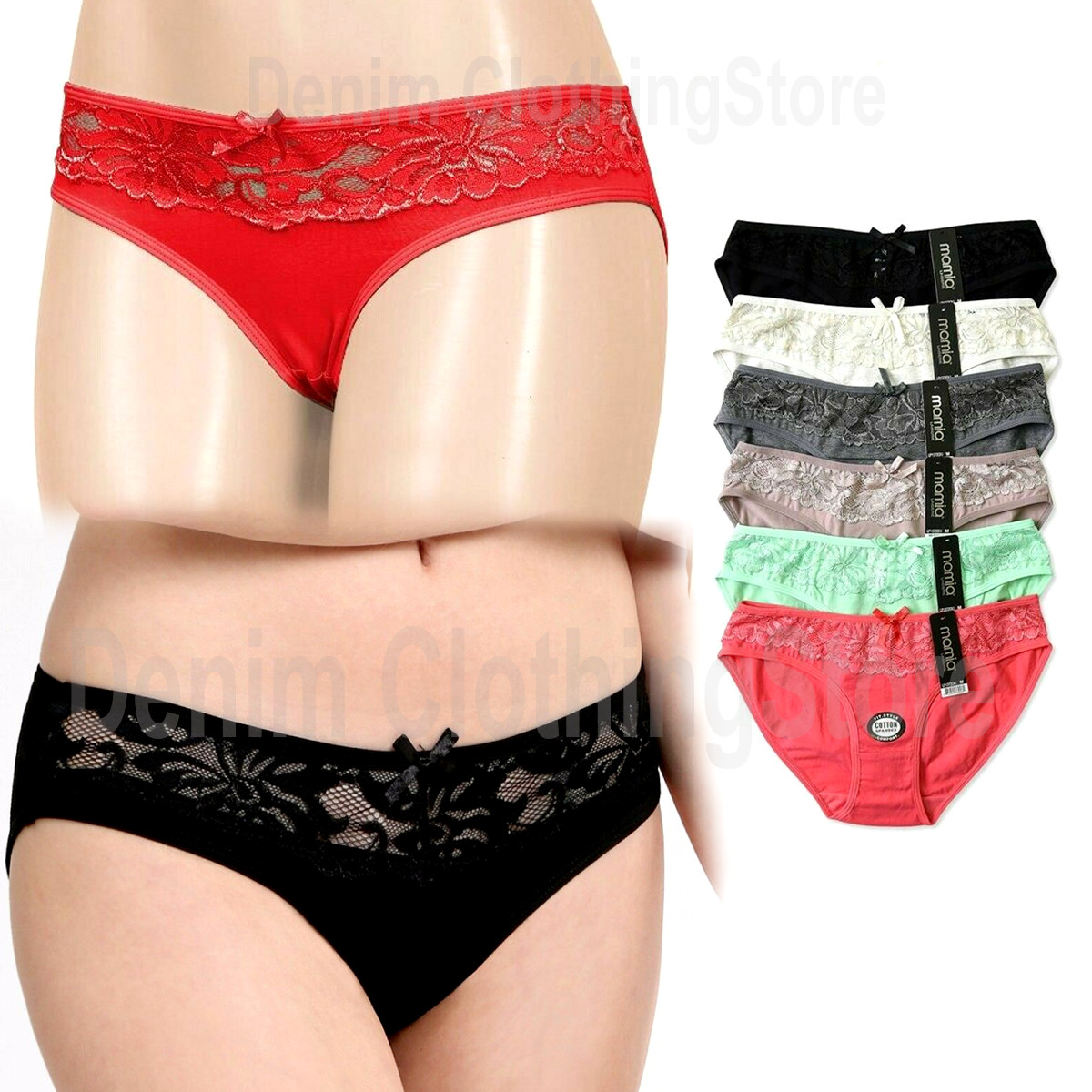 6 Women Lady Cotton Underwear Briefs Panties Lingerie Sexy Lace Bikinis Size M