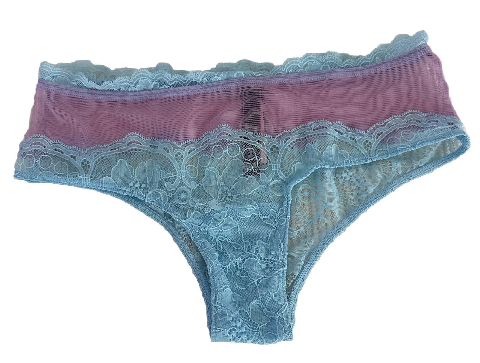 Victoria’s Secret Lace Trimmed Cheeky Panty Blue Purple Small NWT