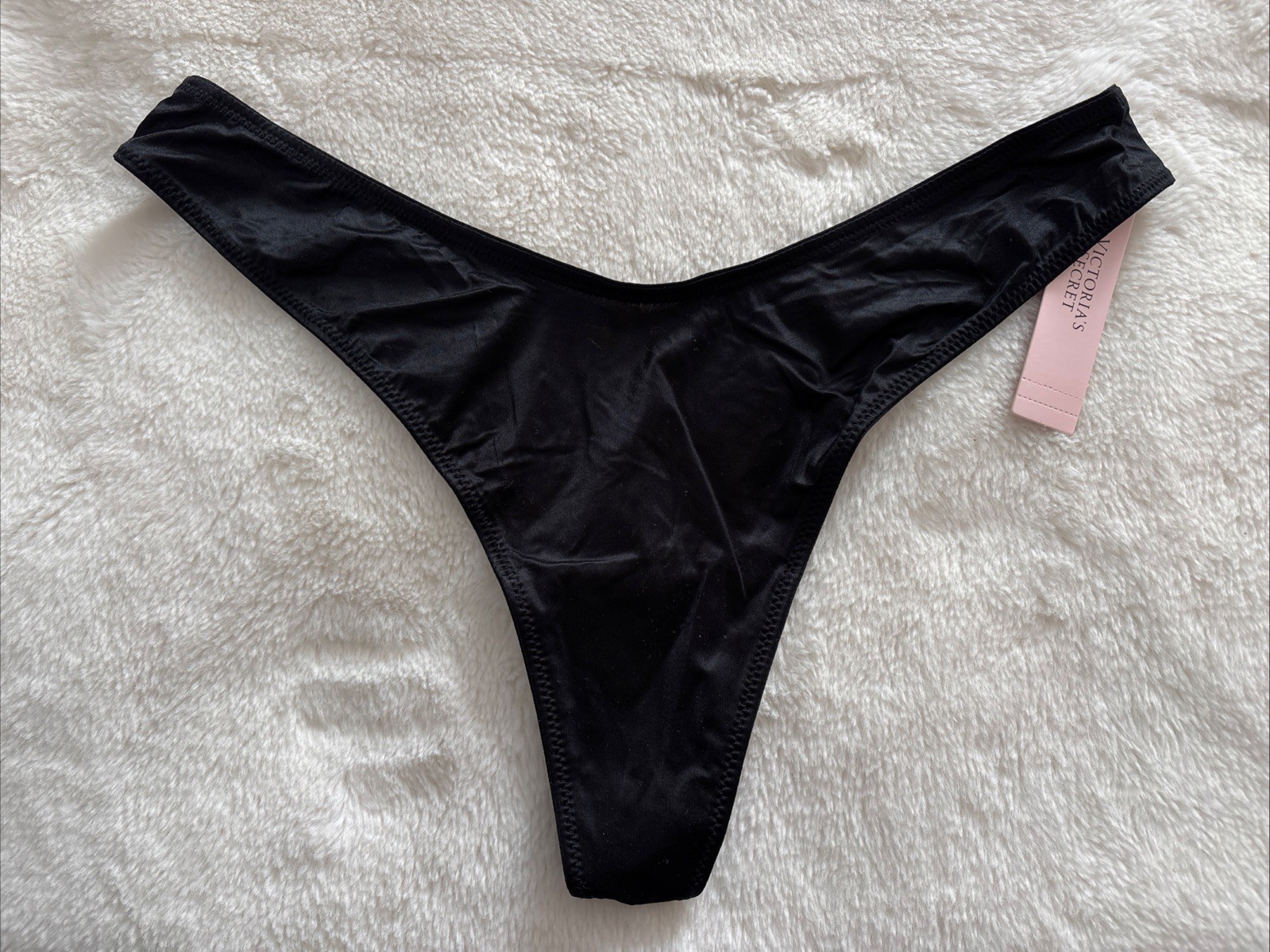 Victoria’s Secret Panties Thong Panty Strappy Star Starstruck Black Satin Medium