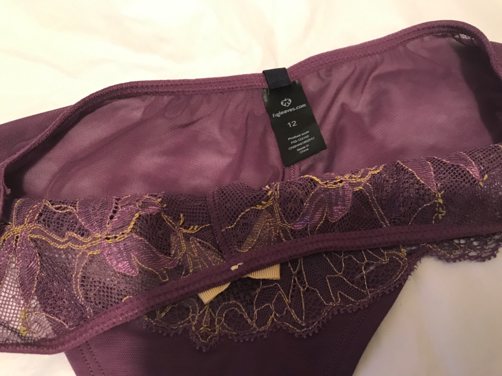 Figleaves mesh purple gold lace front mesh back brief new uk medium 12 NEW