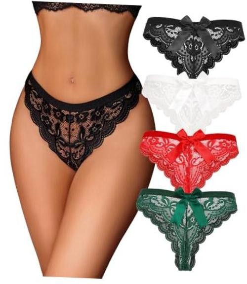 Lace Panties for Women Sexy Lace Floral XX-Large Black+white+red+dark Green