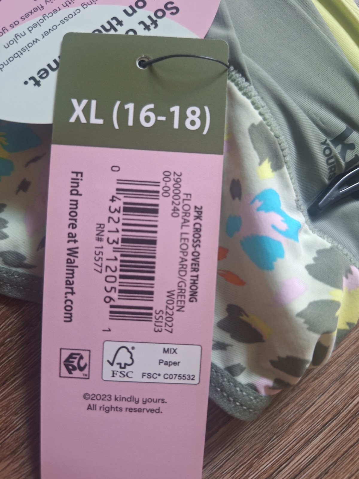 KINDLY YOURS WOMENS COMFY THONG UNDERWEAR SIZE XL 16/18 GREEN- FLOWER- 2 PK- NEW