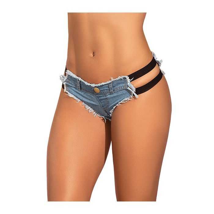 Micro Mini Shorts w/Black Stripes Light Chambray