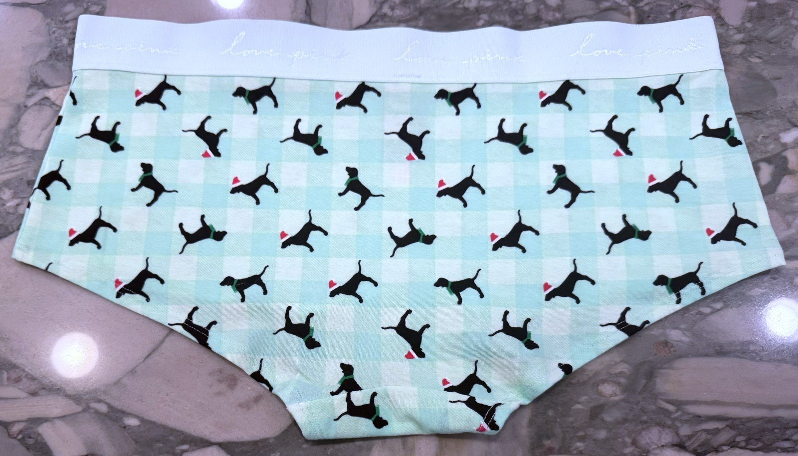 NEW Victoria Secret PINK Cotton Logo Boyshort – Green Dog Plaid – XL or XXL