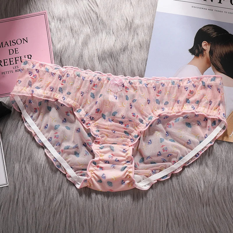 Mesh Lace Panties Low Rise Print Soft Breathable Stretch Briefs Fit Wear