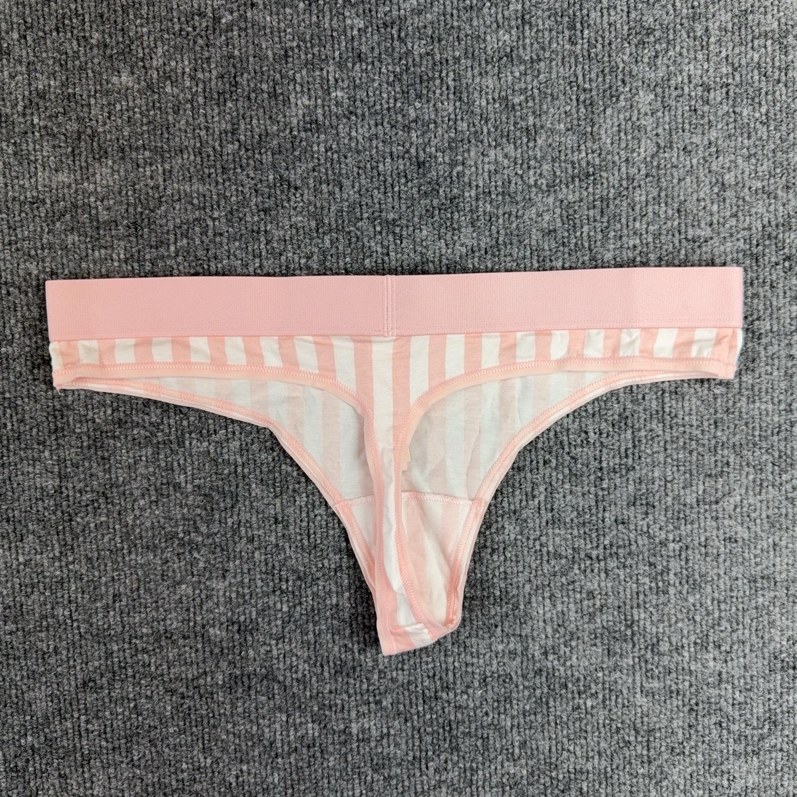 Victoria’s Secret Panties Womens Medium Pink Striped Rhinestone Thong String