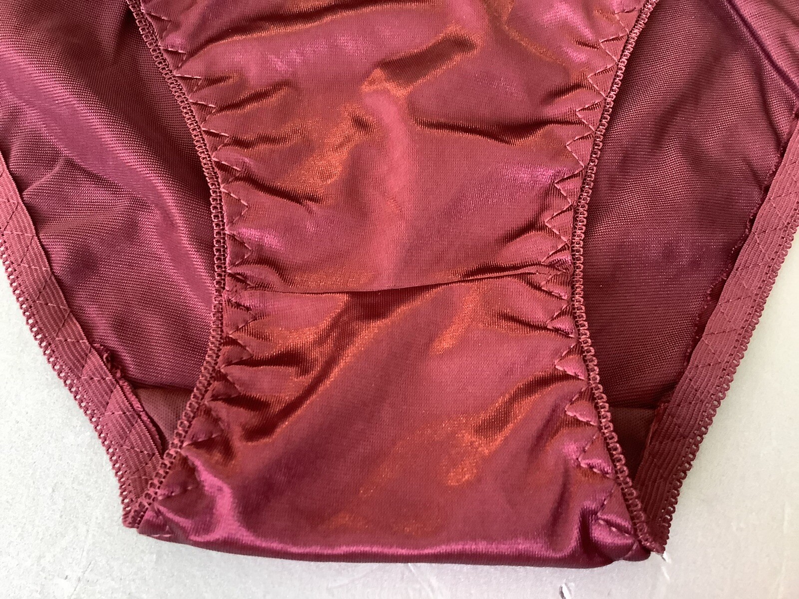 Women Panties Bikinis ANN DIANE Size S. Burgundy Shiny Satin Soft W/decoration