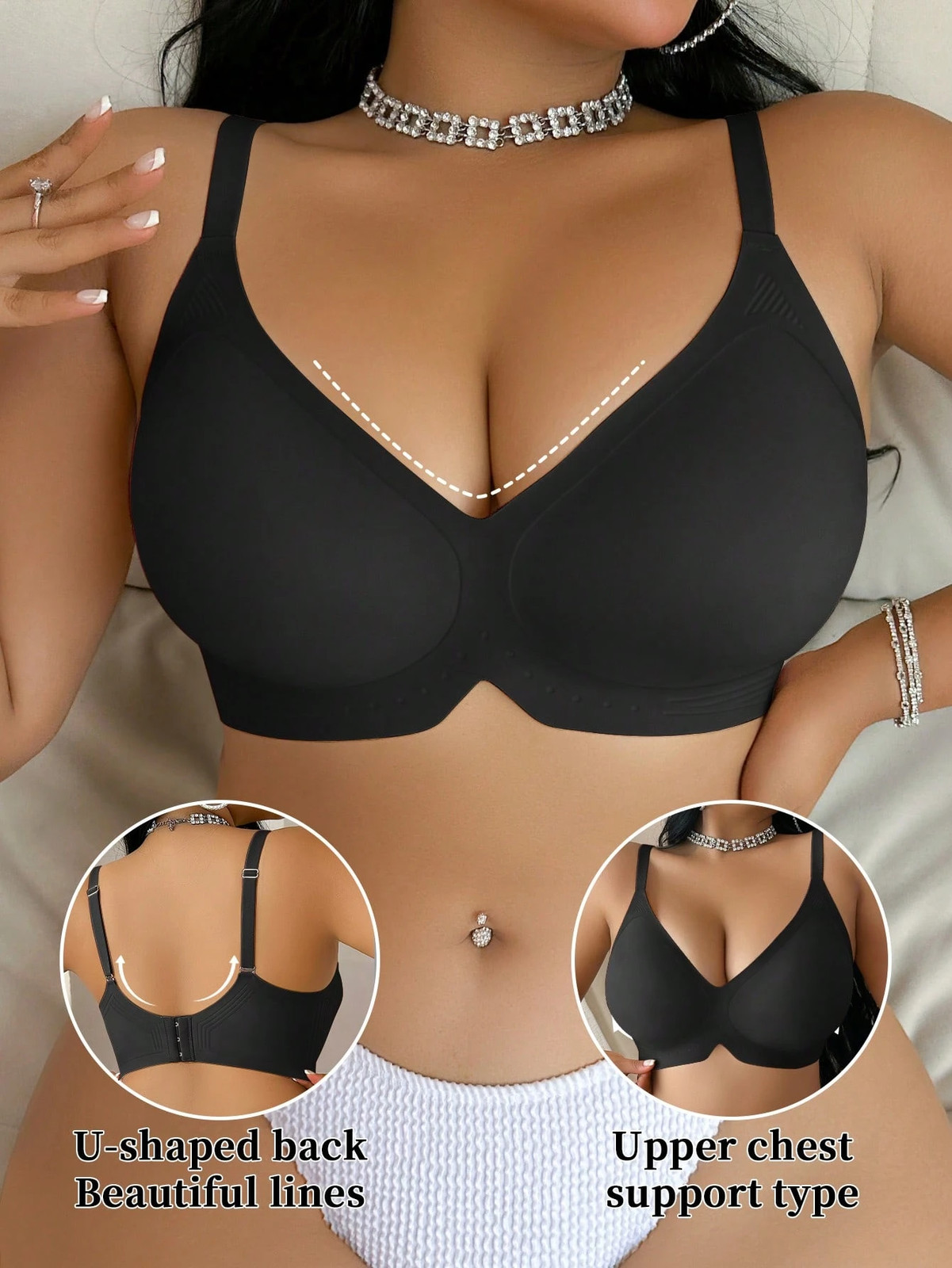 Ladies Plus Size Jelly Strappy Soft Support Bra Wireless Padded Cheap24