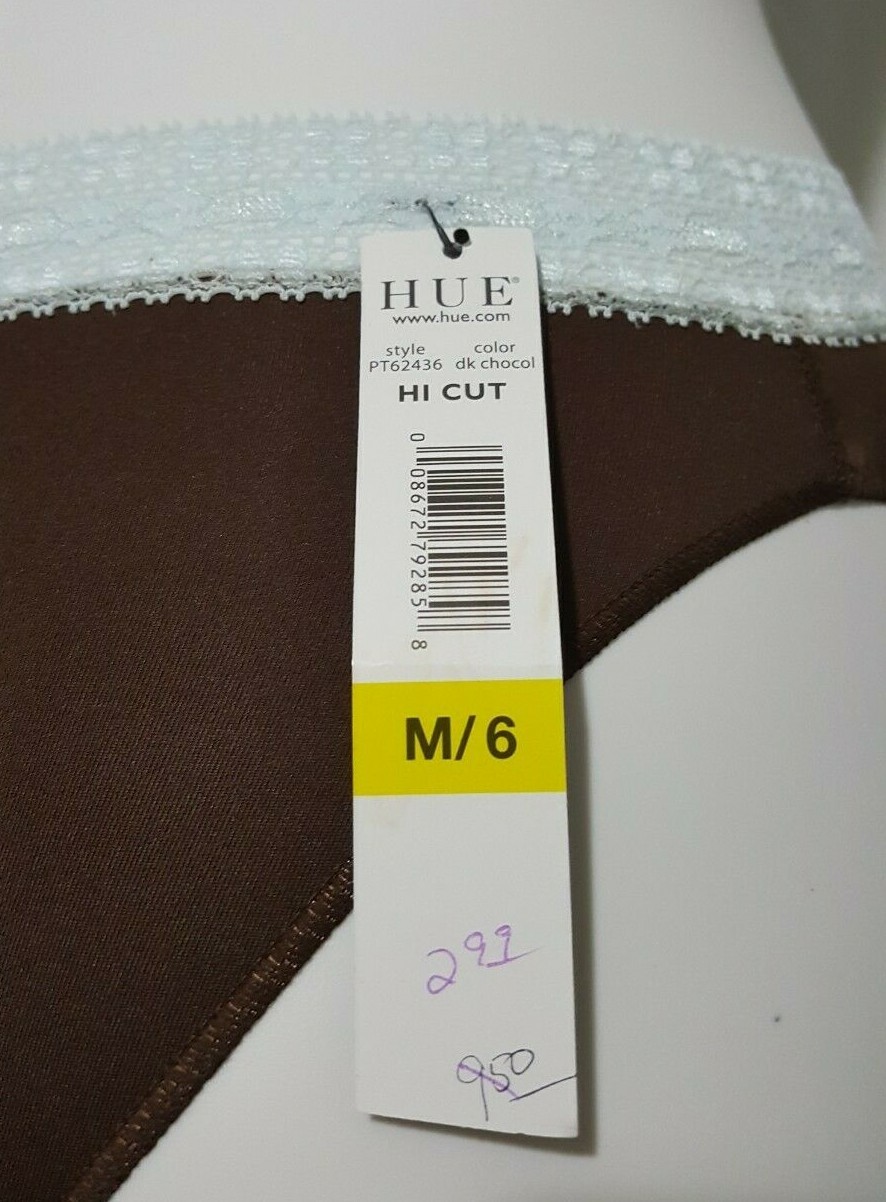 NWT Vintage HUE D’Luxe Dark Chocolate Mint Lace Trim Poly HI-Cut PT62436 Med 6
