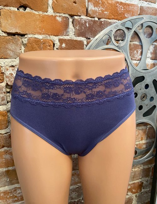 Breezies Denim Blue Seamless Comfort Hi-Cut Brief with Lace New Panty