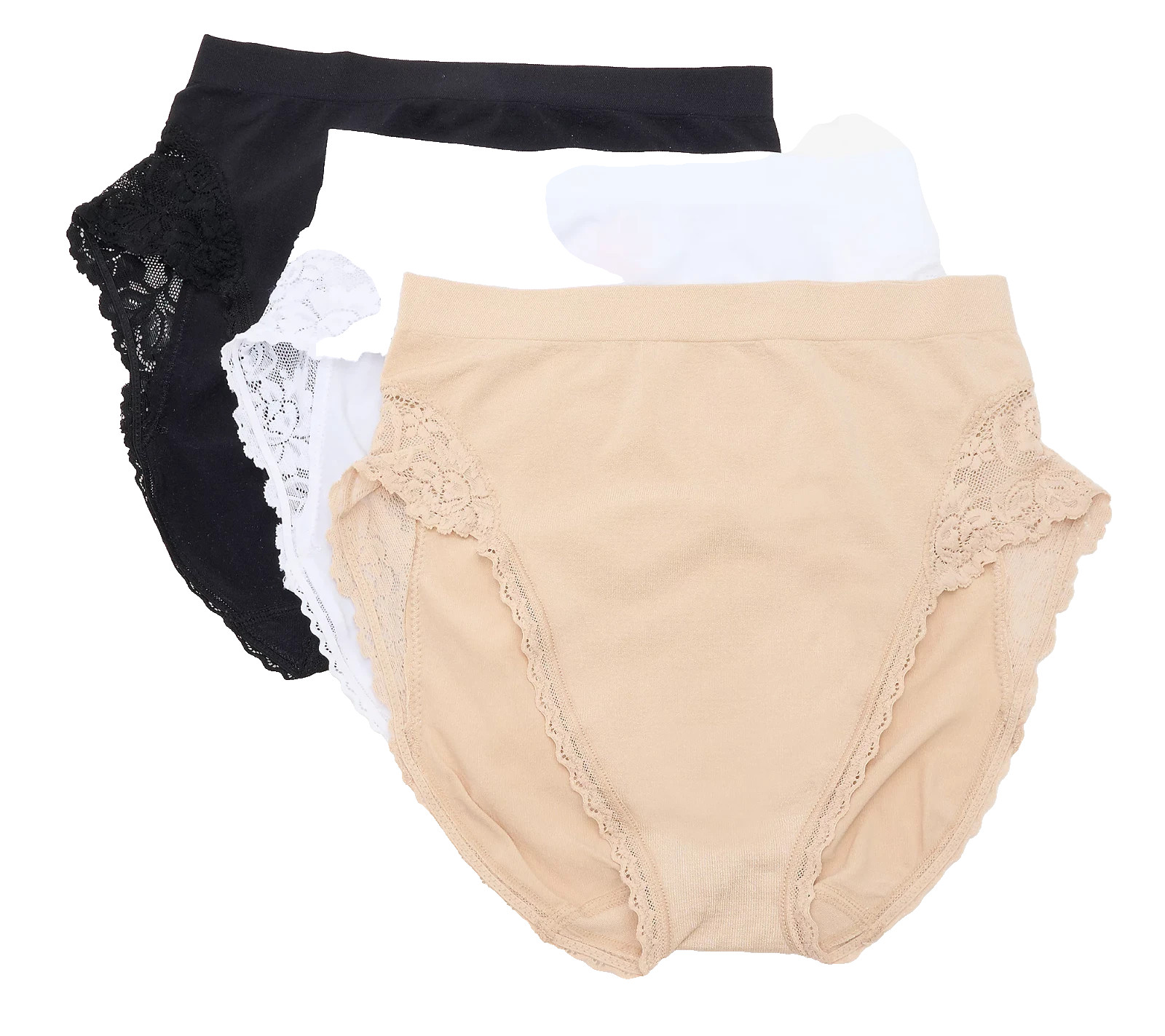 Breezies~Set 3~Lace Trim Seamless Full Briefs~Small~Sunbeige~A606727 11153