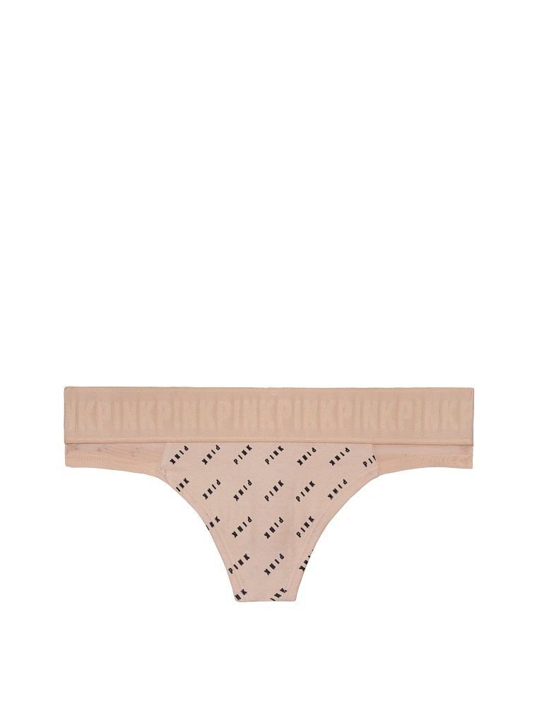 XS Victoria’s Secret PINK Wide Logo Thong Panties Underwear Nude Buff