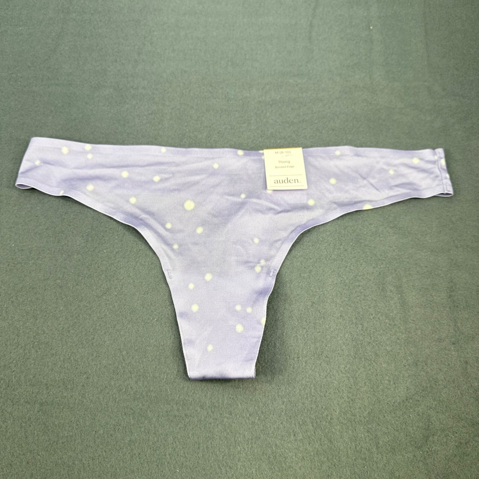 Auden Womens Size Medium 8-10 Thong Bonded Edge Purple/White Polka Dot New