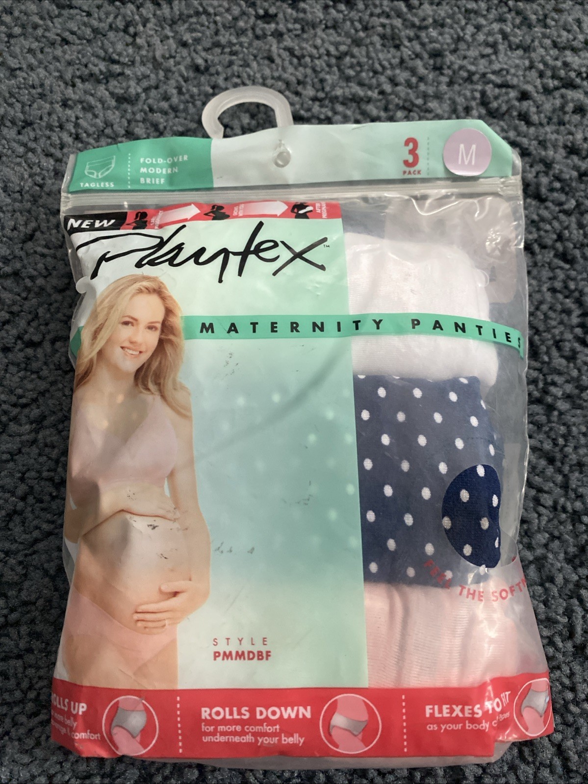 3 Pack PLAYTEX MATERNITY PANTIES, Fold Over Modern Briefs, Rolls Up, Size M,