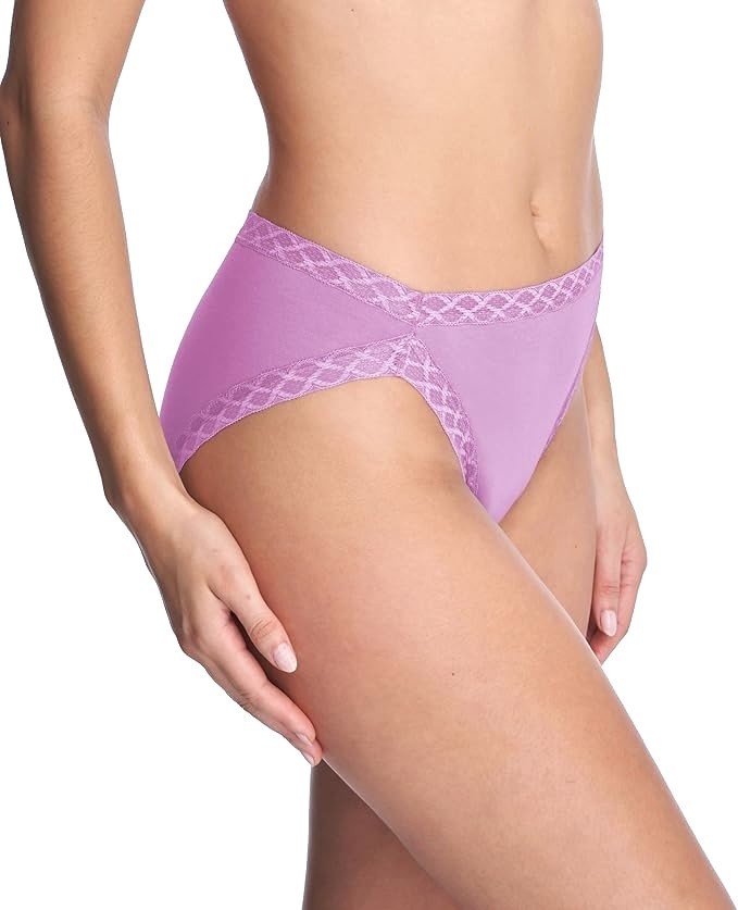 Natori L26513 Light Orchid Bliss Lace-Trim Cotton French-Cut Brief Size XXL