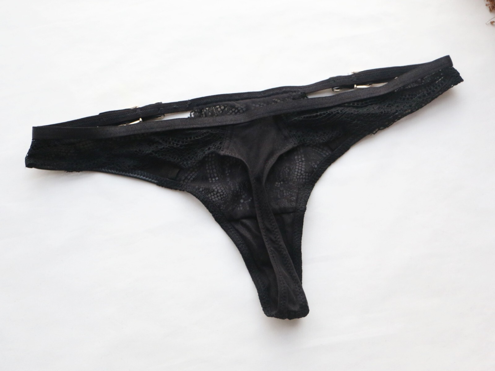 Women Sexy Thong Mesh&leather&metal Underwear Hipster G-string Panties Black XS
