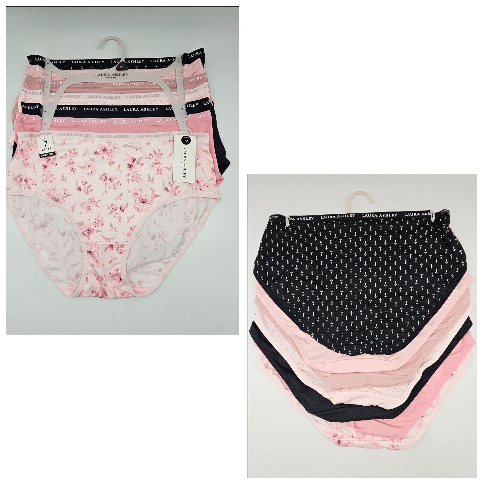 LAURA ASHLEY 7 Pack Women M L Microfiber Brief Panties Black Beige Pink Cream