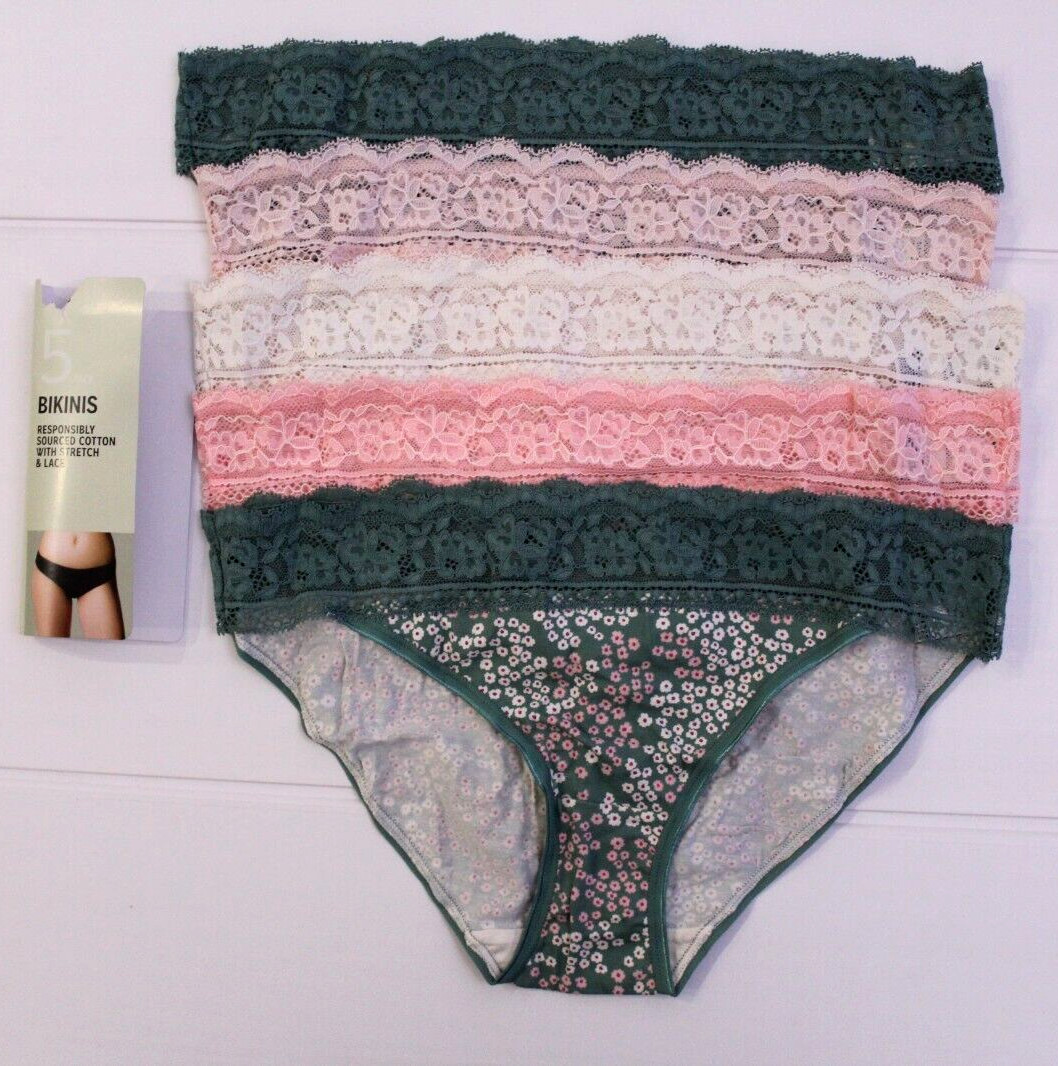 Ex M & S Ladies 5 Pack Bikinis Briefs Supersoft Lace Knickers Underwear 6 to 22