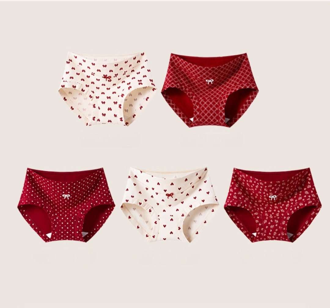 Women’s Cotton Briefs Antibacterial Mid Waist Breathable Printed Panties M-2XL