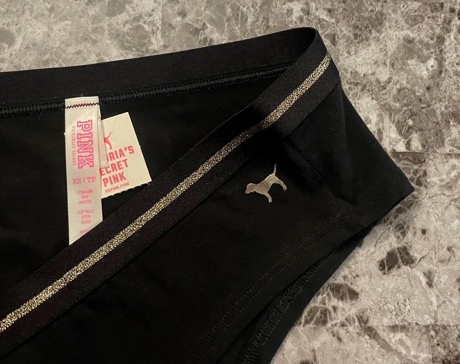 NWT VICTORIA’S SECRET PINK BLACK GOLD SHIMMER STRIPE BAND RARE HIPSTER PANTIES