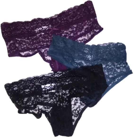 Set of 3 Simply Styled Panties Teal Black Purple Lace Small