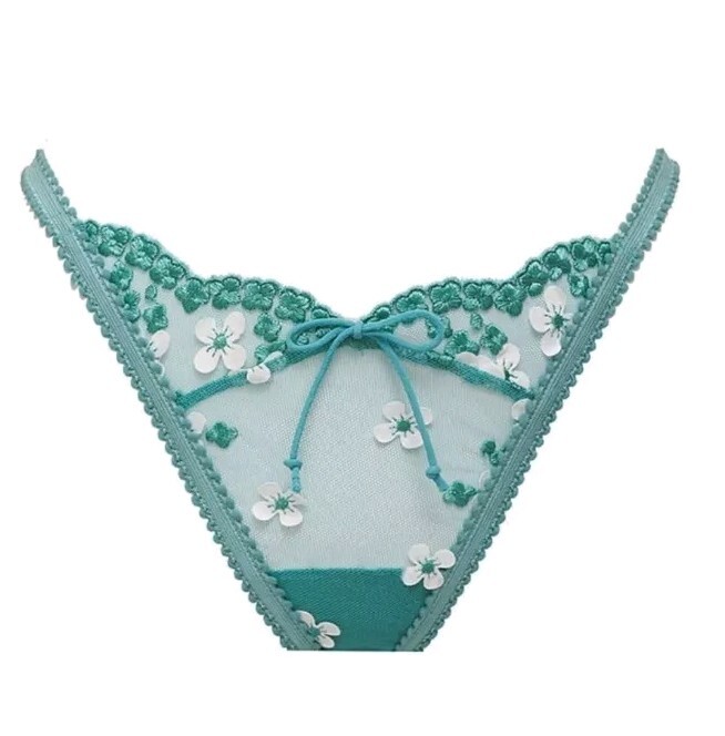 NEW! For Love And Lemons Daisy Embroidered Thong Panty Jade! XS