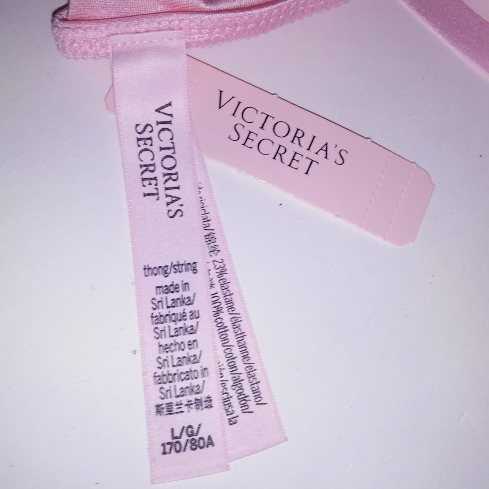 Victoria Secret Panty Thong Large Light Pink Logo Lace Adjustable Icon Collectio