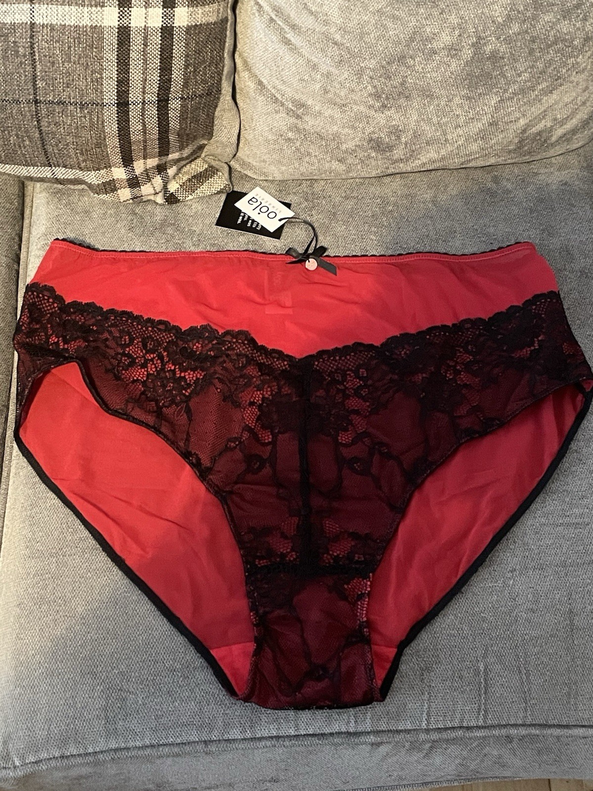 *BNWT* Size 30/32 Red & Black Tonal Lace High Waist Knickers / Briefs / Panties