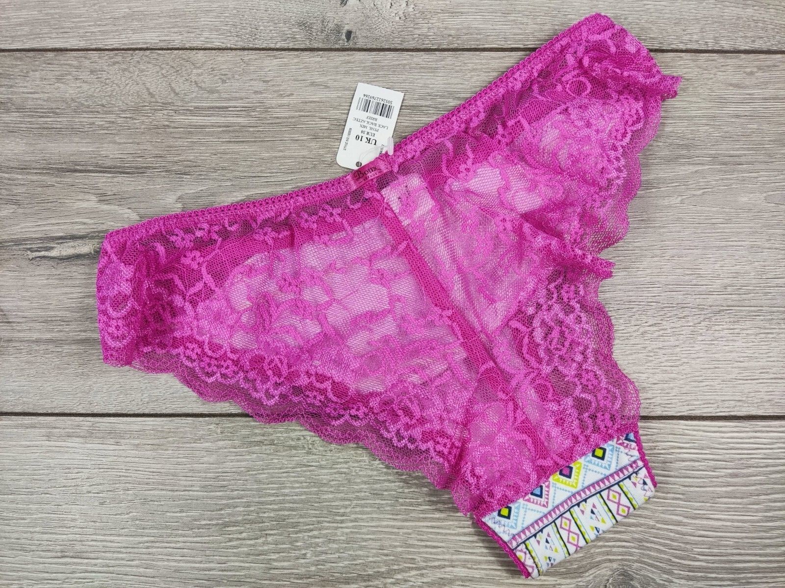 NEW BOUX AVENUE Pink Mix Lace Back Aztec Brief Underwear UK 10 12 16