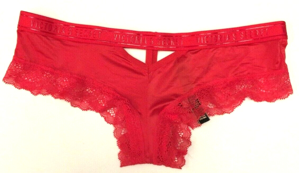 Victorias Secret Bright Cherry Red Logo Sport Band Cheeky Panty Size S Lace Trim