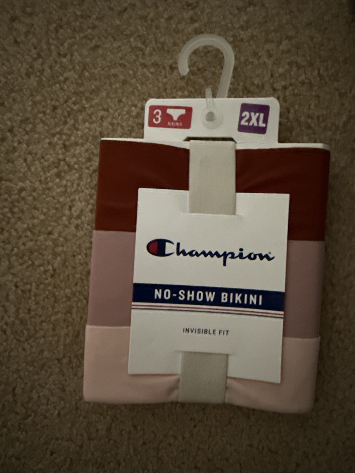 Champion No-Show Bikini Invisible Fit 2XL 3 Pair Pack Underwear Pink Mauve Rust