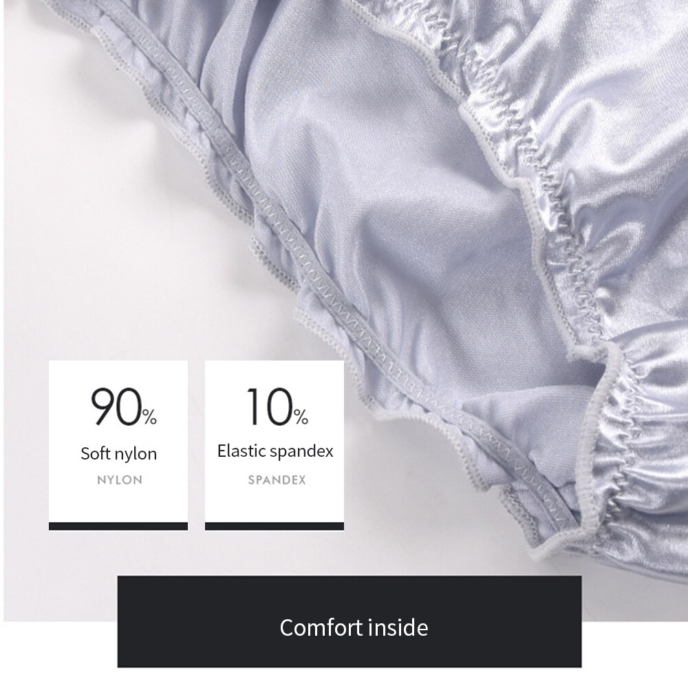 Women Silk Satin Panties Soft Mid Waist Briefs Underwear Cotton Crotch Lingerie